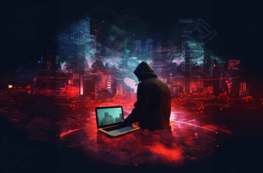 Graphic illustrating cybersecurity threats and data protection